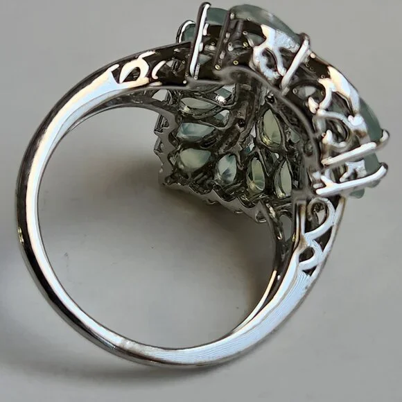 Retired 925 Cluster Teardrop Blue Leaf Aquamarine & White Zircon Size 7 Ring - Picture 5 of 16